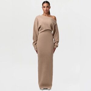Naked Wardrobe Knit Off-Shoulder Sweater Maxi Dress